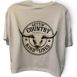 Kind Lines Dance Co. Crop Women T-Shirt White Gettin' Country Longhorn Design